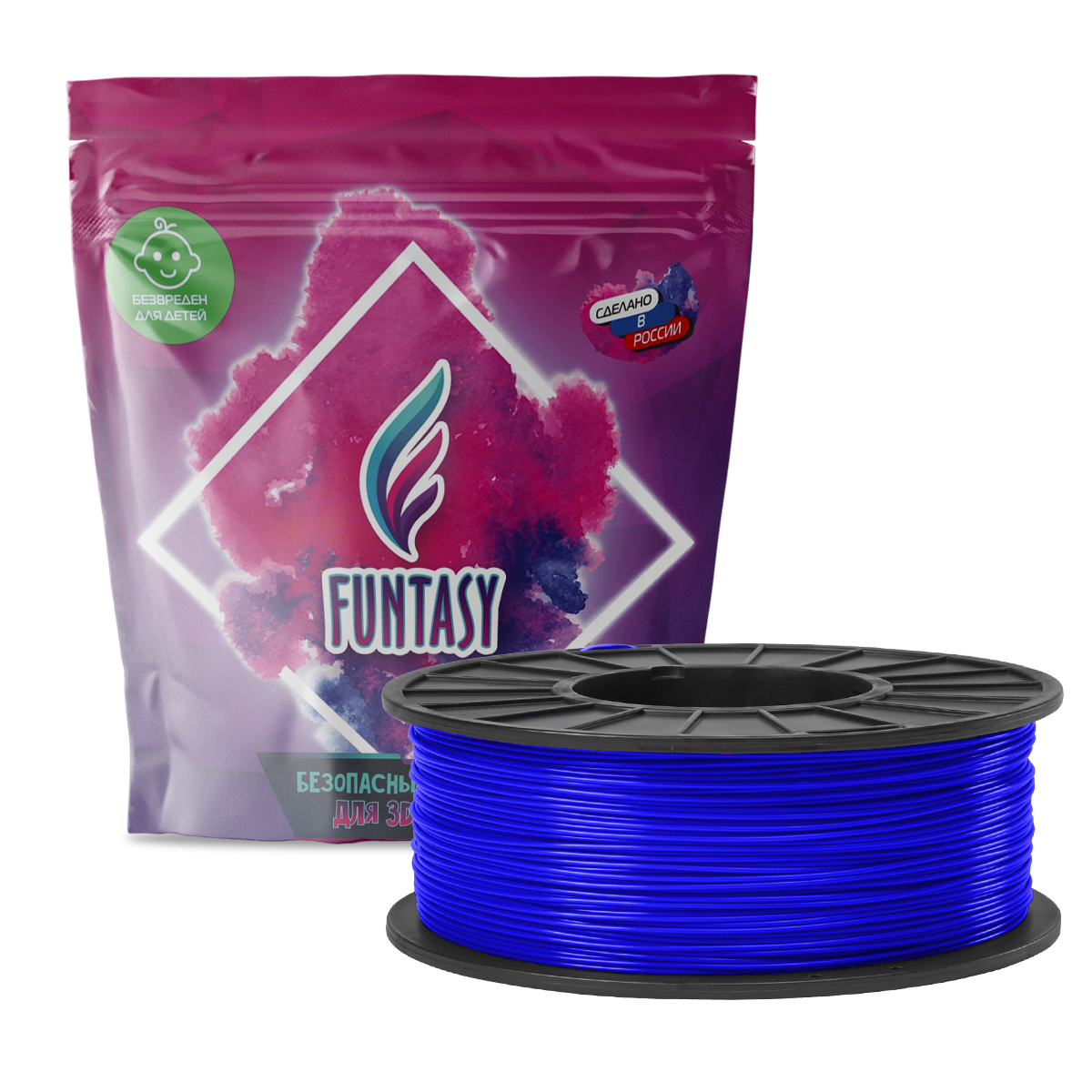 

Пластик в катушке Funtasy PETG,1.75 мм,1 кг, цвет Синий, PETG-1KG