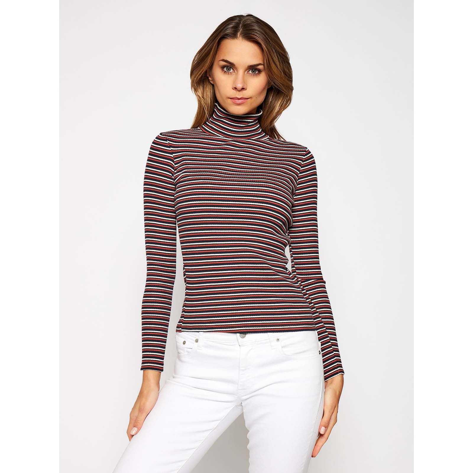 фото Водолазка женская lee ls striped rib tee burnt ocra разноцветная xs