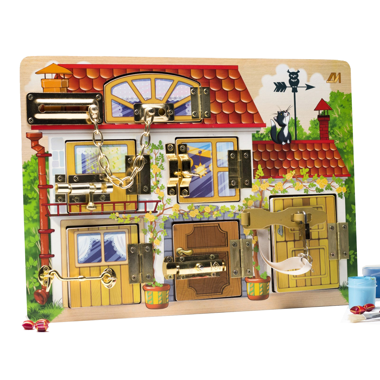 фото Бизиборд деревянные игрушки домик с замочками 2729062