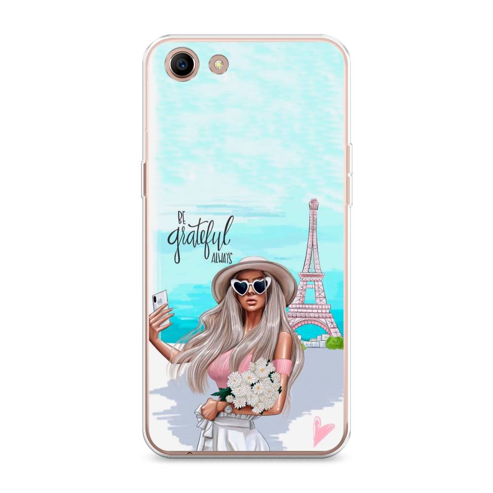 

Чехол для Oppo A83 "Селфи Париж", Голубой;бежевый, 250150-6
