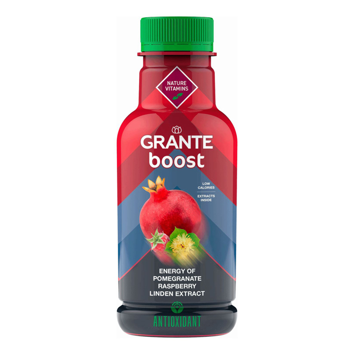 Напиток сокосодержащий Grante Boost гранат-малина-липа с мякотью 0,33 л
