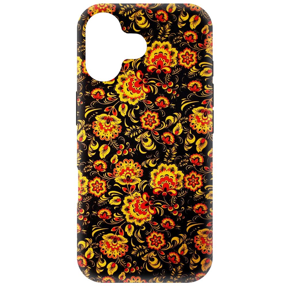 

Чехол-накладка Krutoff Soft Case Хохлома для iPhone 16 черный
