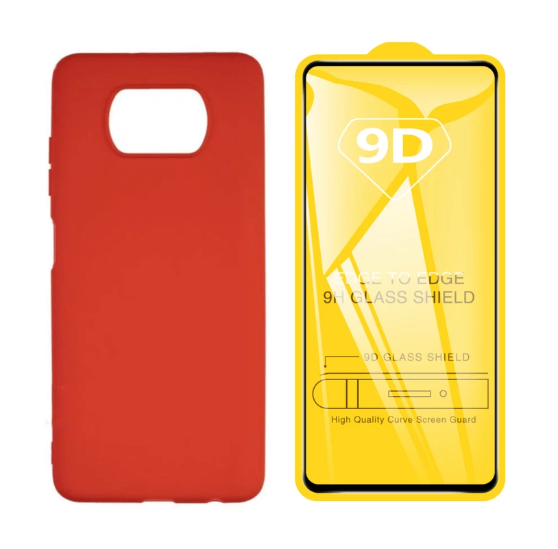 

Чехол силиконовый и стекло Qvatra для Poco X3 Pro красный, для Poco X3 Pro красный