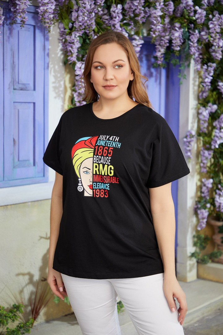 

Футболка женская RMG Buyuk Beden 18842 черная 46 RU (доставка из-за рубежа), Черный, 18842