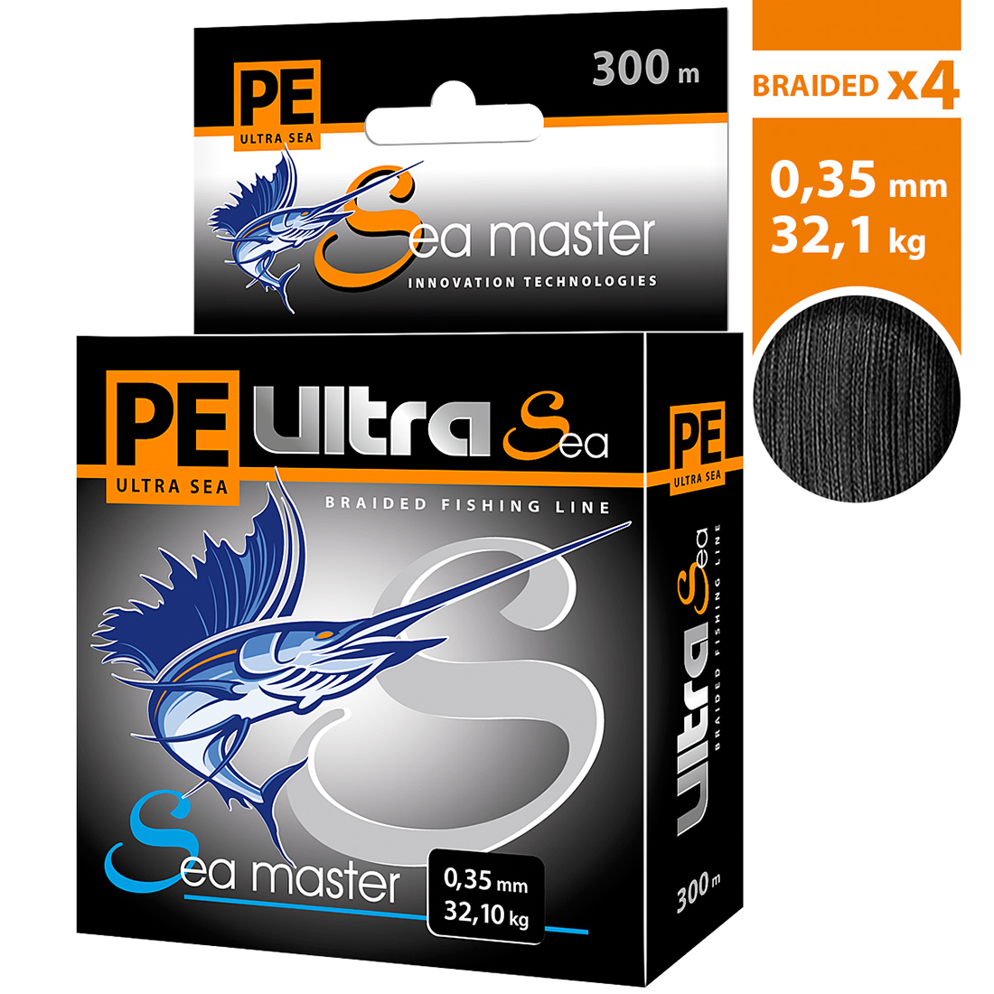 

Плетеный шнур AQUA PE ULTRA SEA MASTER Black 0,35mm 300m, цвет - черный, test - 32,10kg, PE ULTRA SEA MASTER
