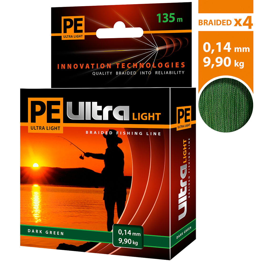 

Плетеный шнур AQUA PE ULTRA LIGHT Dark Green 0,14mm 135m, темно-зеленый, test - 9,90kg, PE ULTRA LIGHT