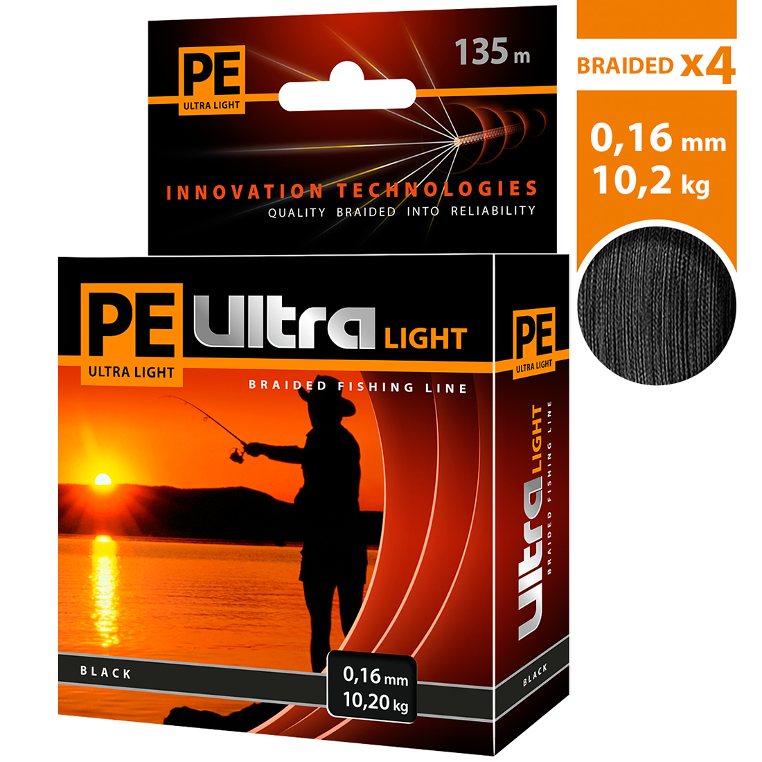 

Плетеный шнур AQUA PE ULTRA LIGHT Black 0,16mm 135m, цвет - черный, test - 10,20kg, PE ULTRA LIGHT