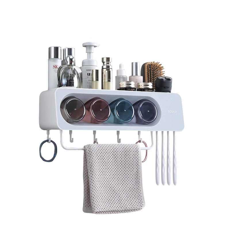 фото Подвесной органайзер-держатель ecoco для зубных щеток c 4-мя стаканами в ванну, серый