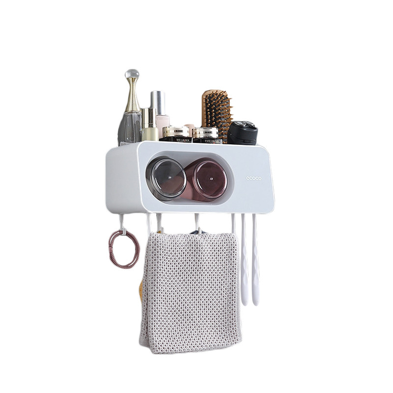 фото Подвесной органайзер-держатель ecoco для зубных щеток c 2-мя стаканами в ванну, серый