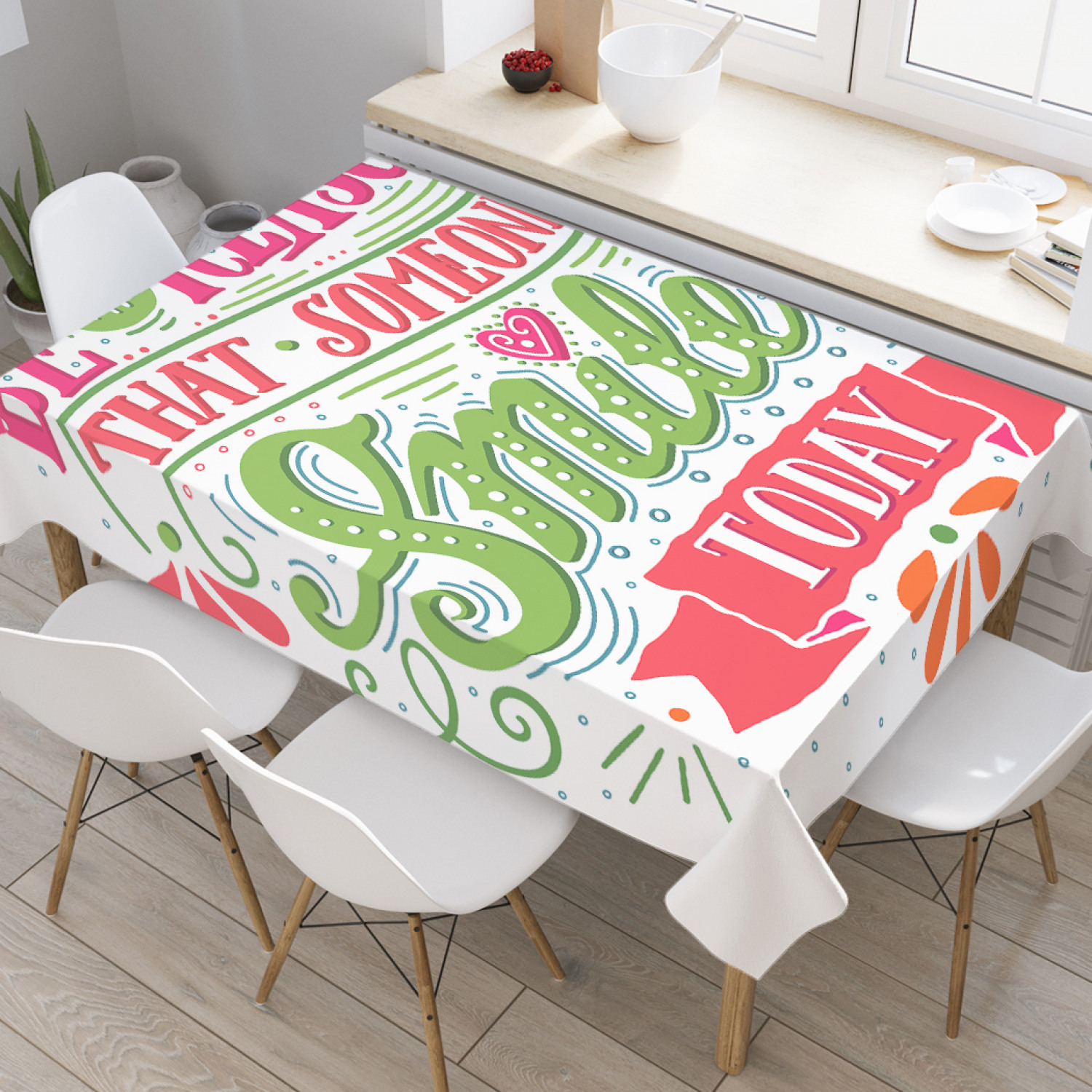 

Скатерть прямоугольная на кухонный стол JoyArty "Улыбка сегодня" из оксфорда, 120x145 см, Белый, Улыбка сегодня