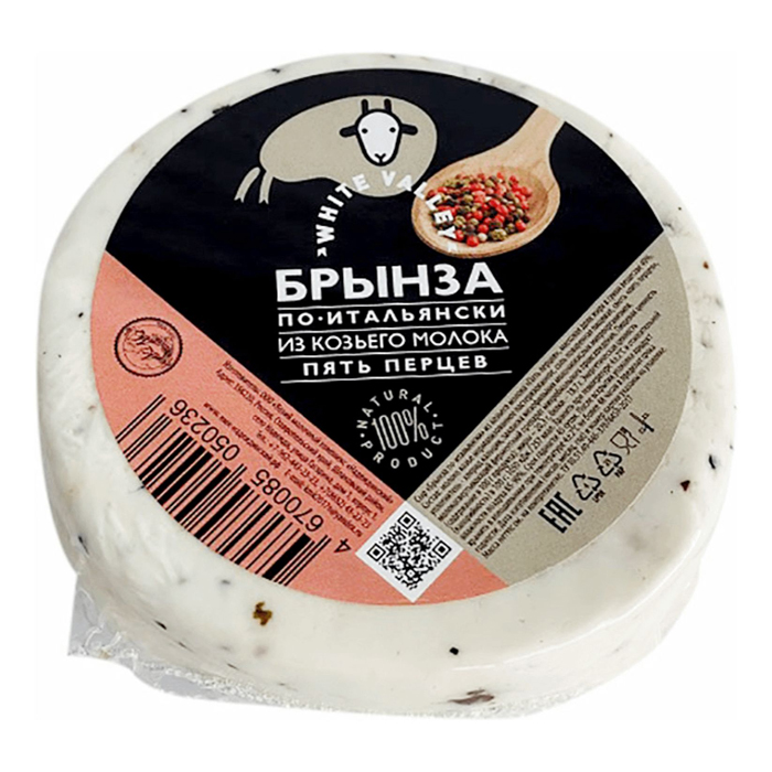 

Сыр рассольный White Valley Брынза из козьего молока 5 перцев 40% 250 г