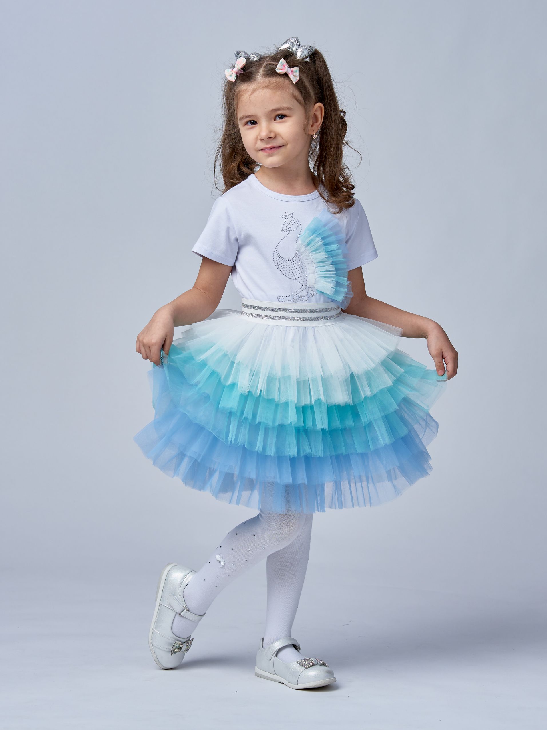 Футболка детская Minavla Павлина, мята-айвори, 110