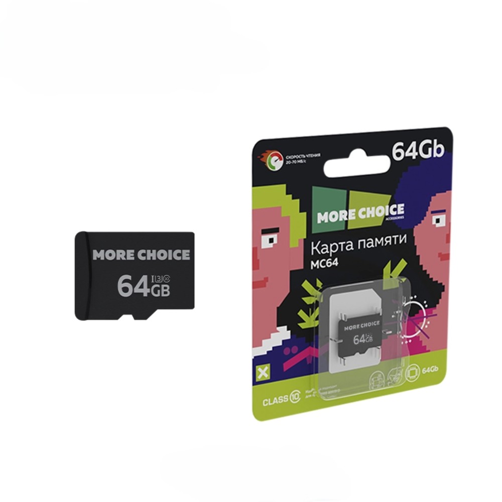 Карта памяти More Choice Micro SD 64Гб MC64 MC64 Black White