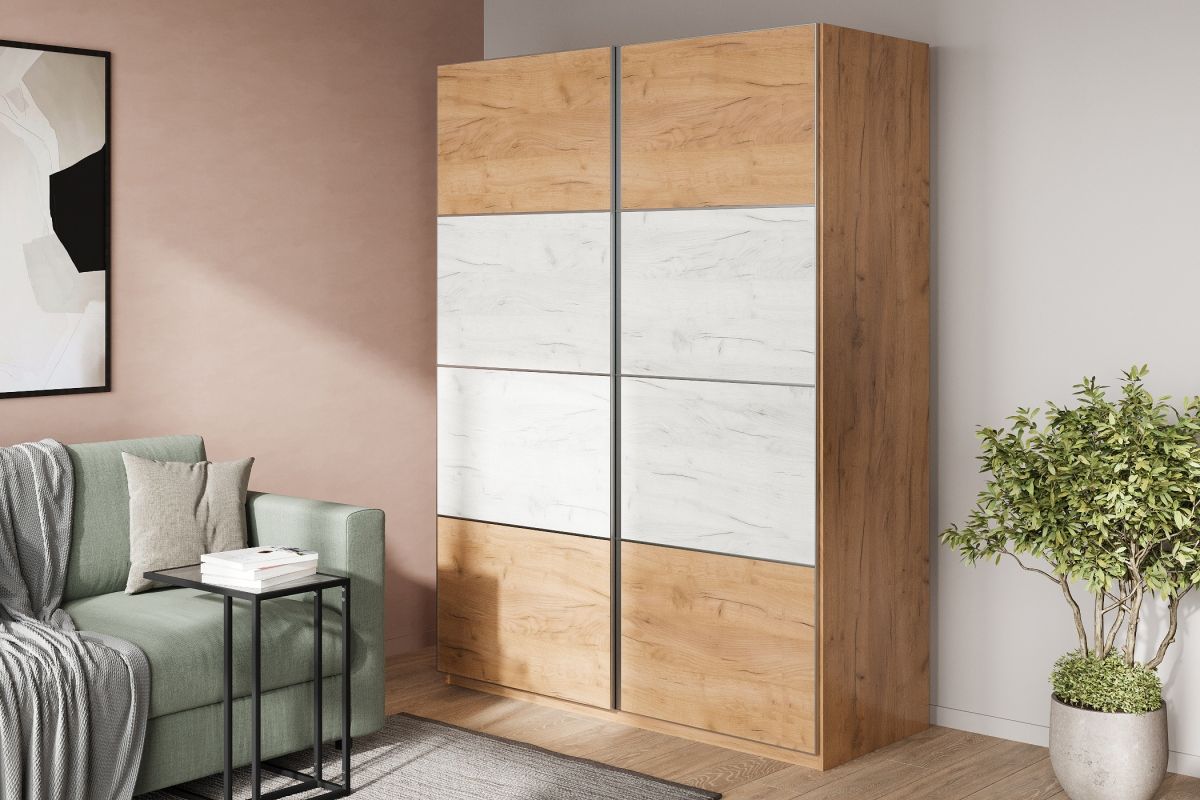 

Шкаф-купе Реал-13 Дуб для одежды двухдверный 130x220x55 Мегамебель, Коричневый;бежевый, Реал-13