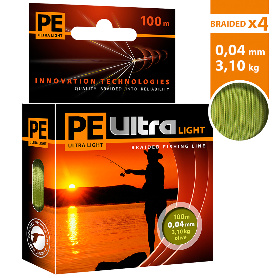 фото Плетеный шнур aqua pe ultra light olive 0,04mm 100m, цвет - оливковый, test - 3,10kg