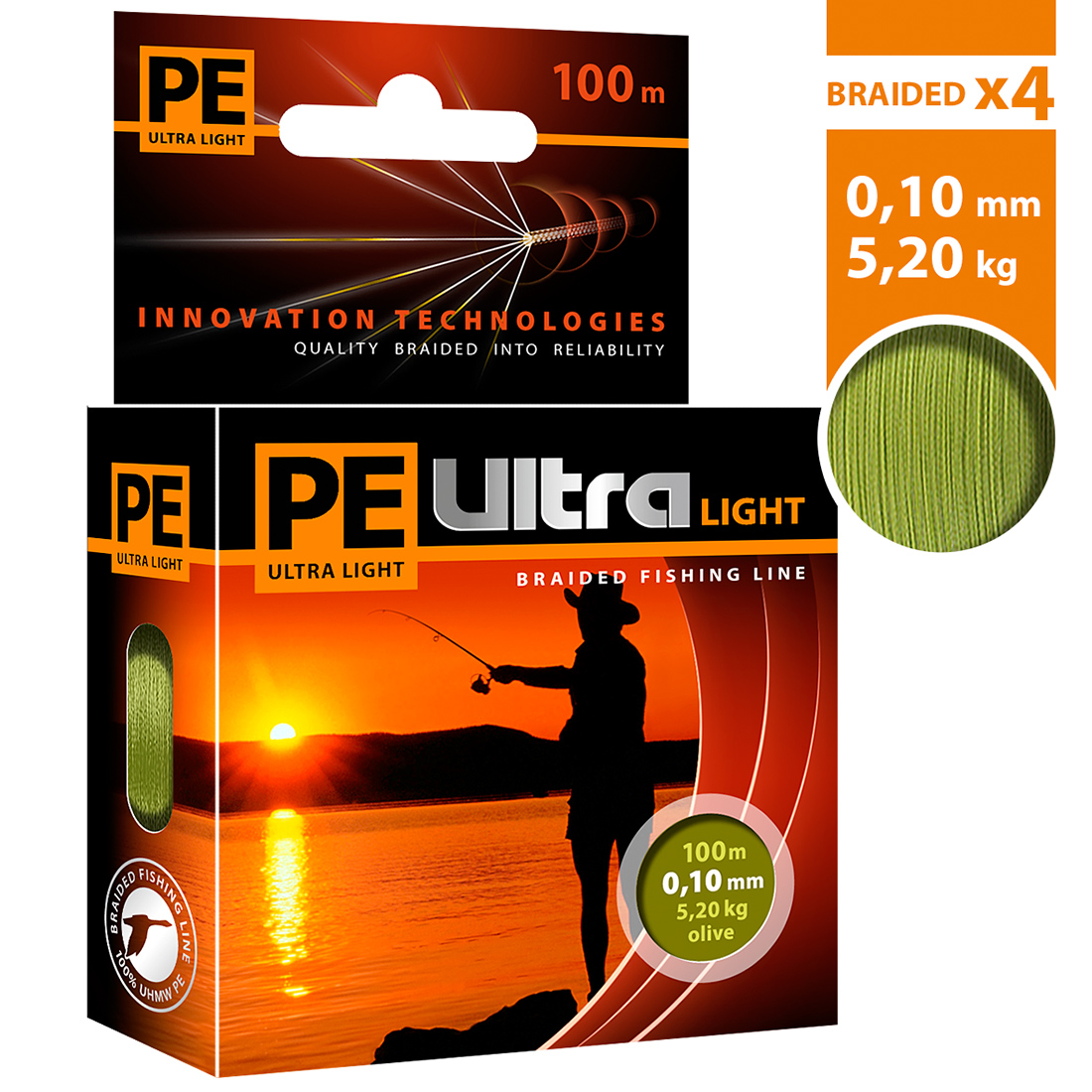 фото Плетеный шнур aqua pe ultra light olive 0,10mm 100m, цвет - оливковый, test - 5,20kg