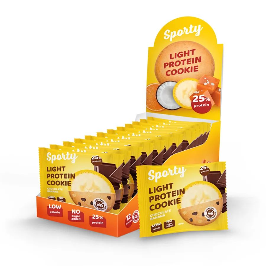 Печенье Sporty Light Protein Cookie 12 40 г, 12 шт., шоколад-банан