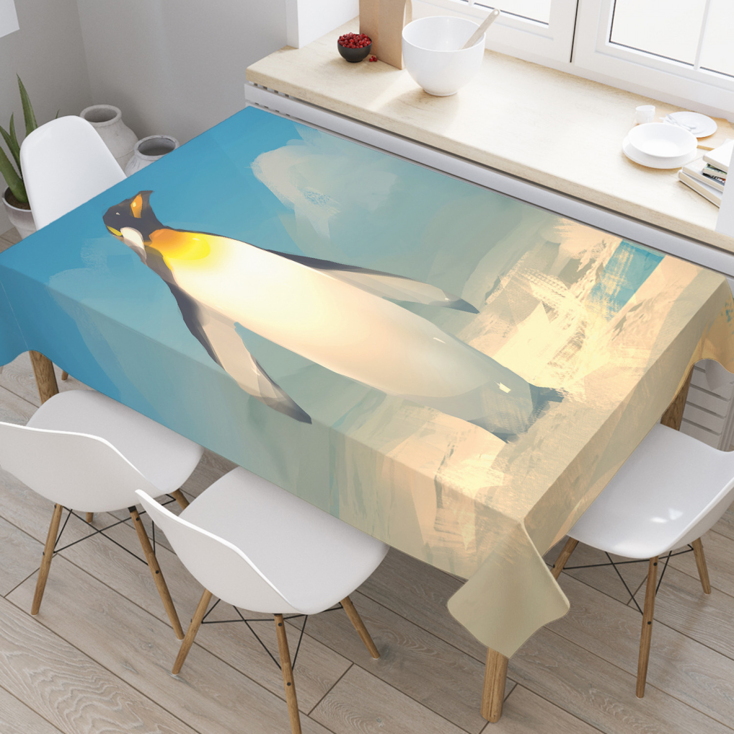 

Скатерть прямоугольная на кухонный стол JoyArty "Пингвин на льдине" из оксфорда, 120x145см, Синий, Пингвин на льдине