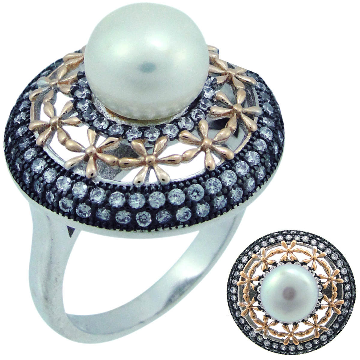 

Кольцо из серебра с жемчугом и фианитом р. 19 Balex Jewellery 1405937618, 1405937618