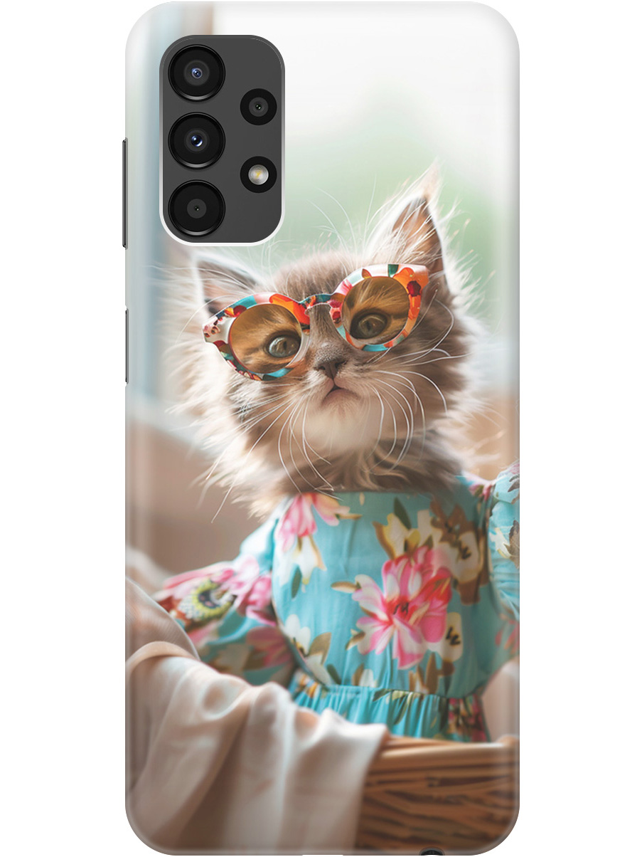 

Силиконовый чехол на Samsung Galaxy A13 4G с рисунком "Кошечка в голубом платье", Белый;голубой;серый, 20000708