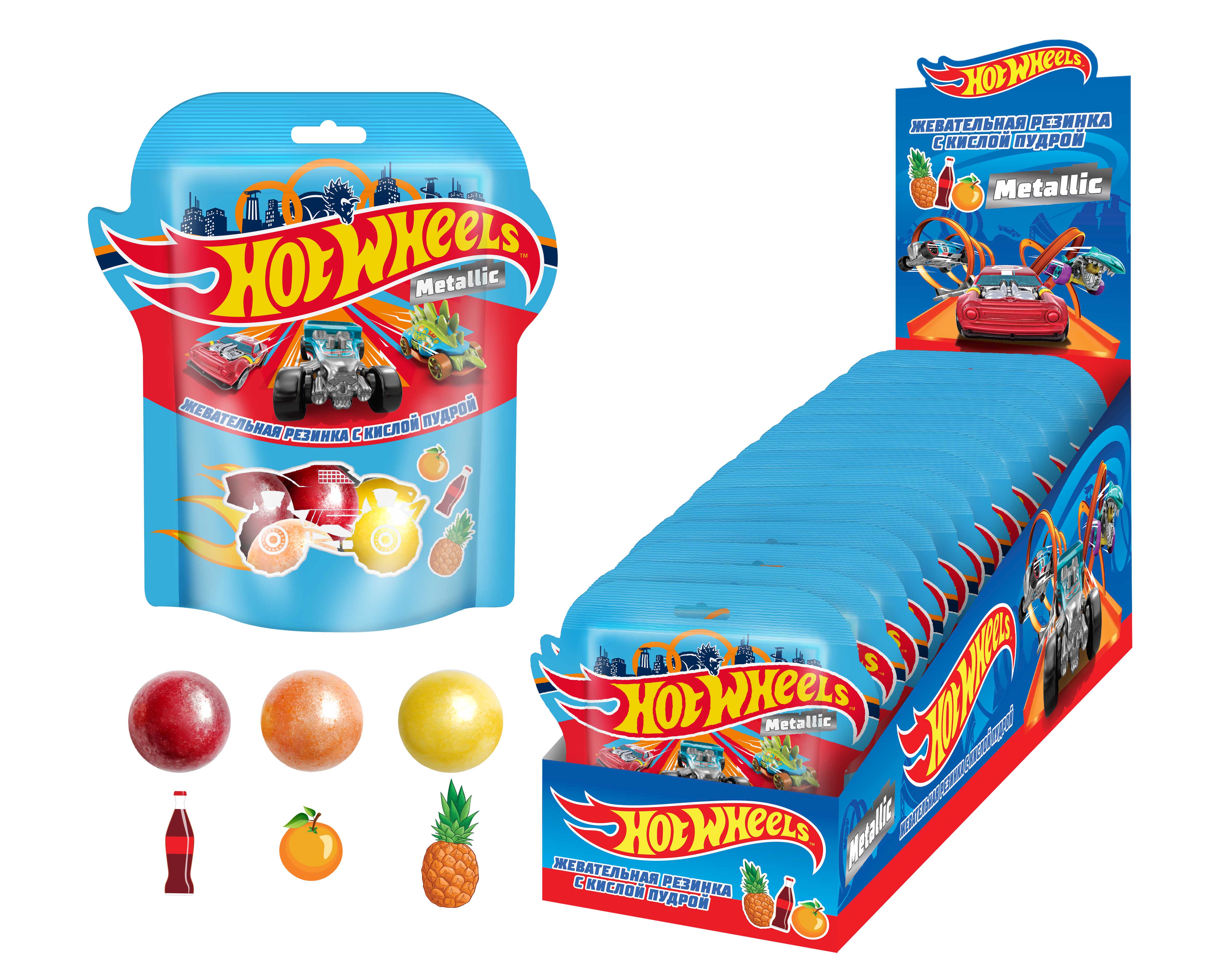 Жевательная резинка Hot Wheels Металлик с кислой пудрой, 14 шт 53г