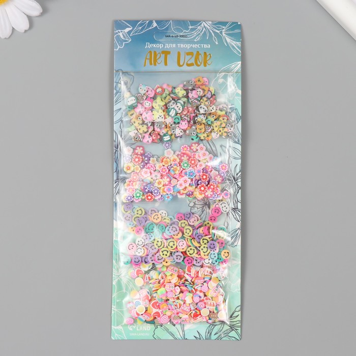 Декор для творчества, Арт узор пластик Цветы и сладости набор 4 вида х 5 гр 8х20 см