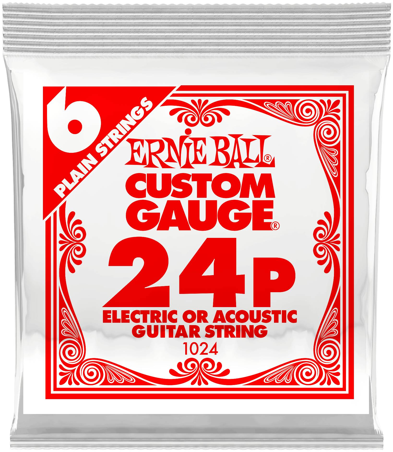 

Струна одиночная для акустической и электрогитары ERNIE BALL 1024 Plain Steel .024