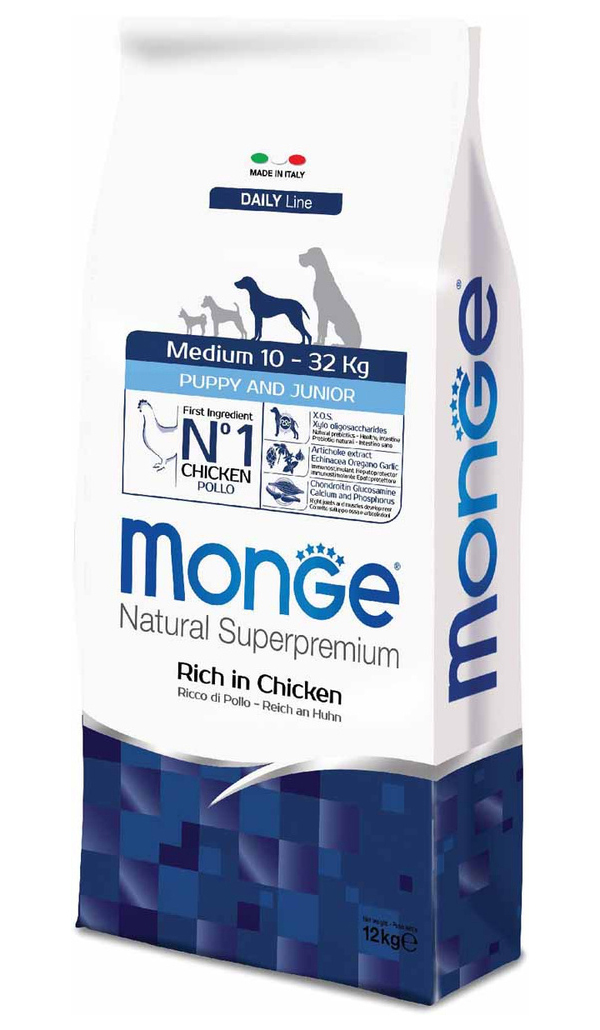 

MONGE MONGE DOG MEDIUM PUPPY & JUNIOR CHICKEN для щенков средних пород с курицей (12 + 12