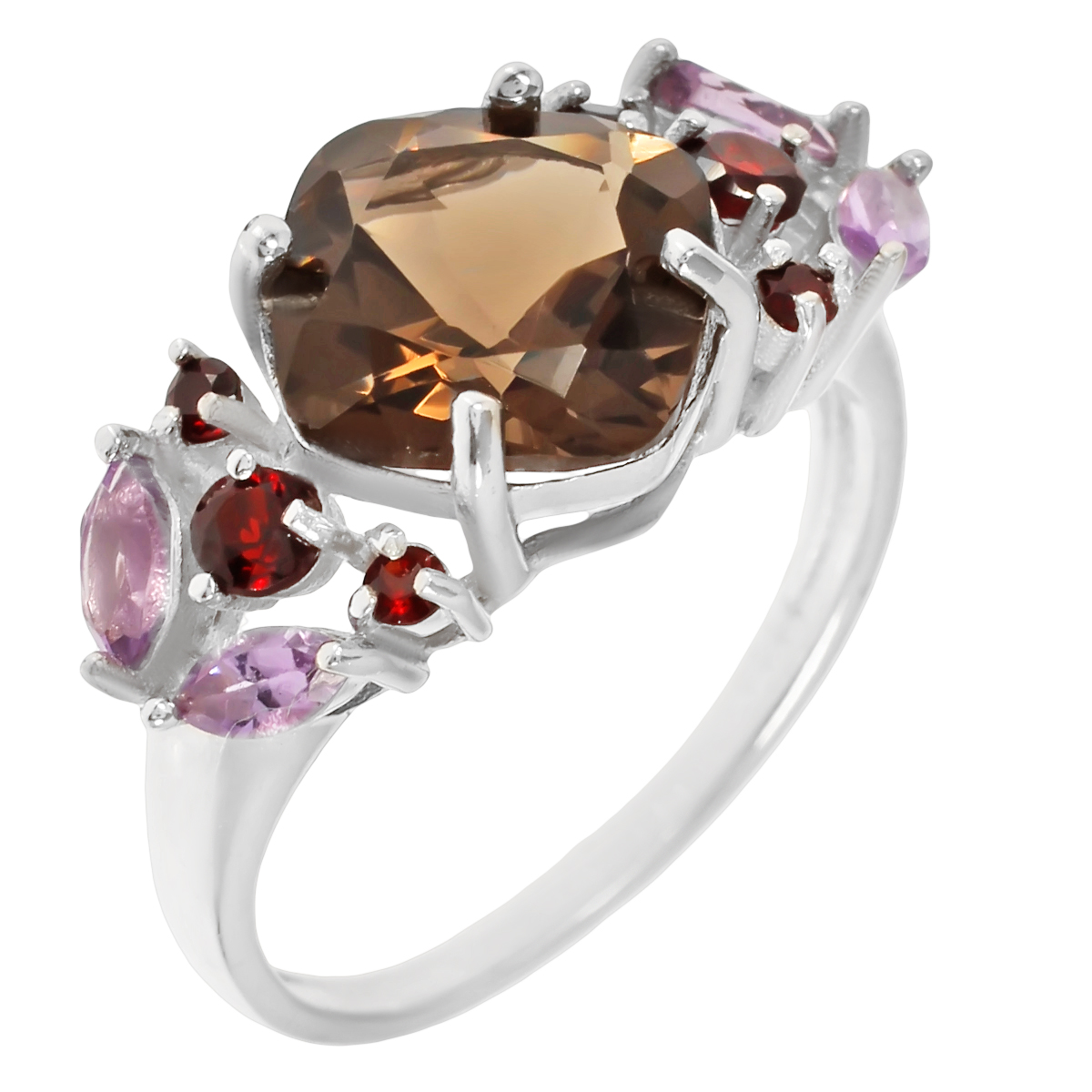

Кольцо из серебра с раухтопазом и гранатом р. 18 Balex Jewellery 1405937239, 1405937239