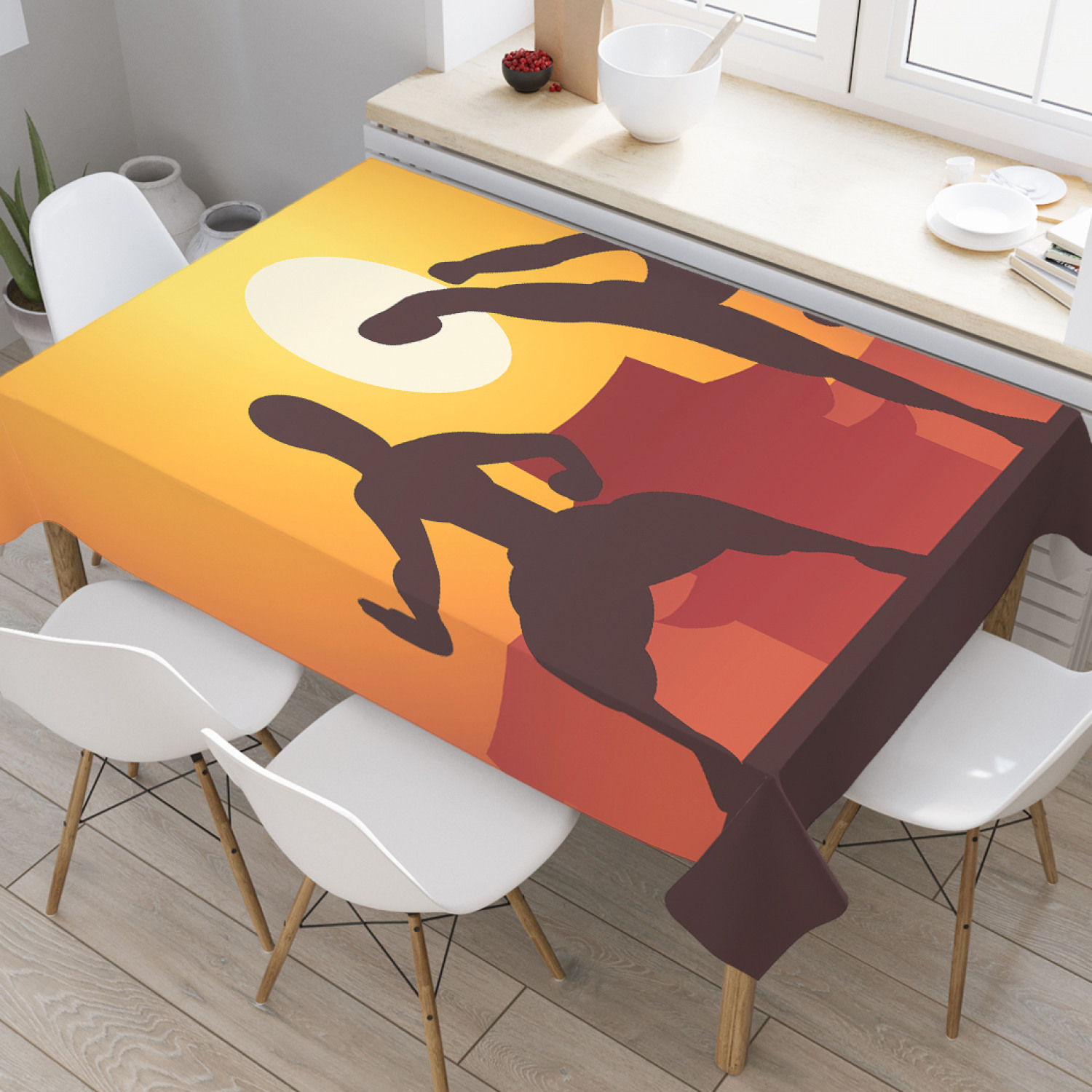 

Скатерть прямоугольная JoyArty "Тренировка в полдень" из оксфорда, 120x145 см, Оранжевый, Тренировка в полдень