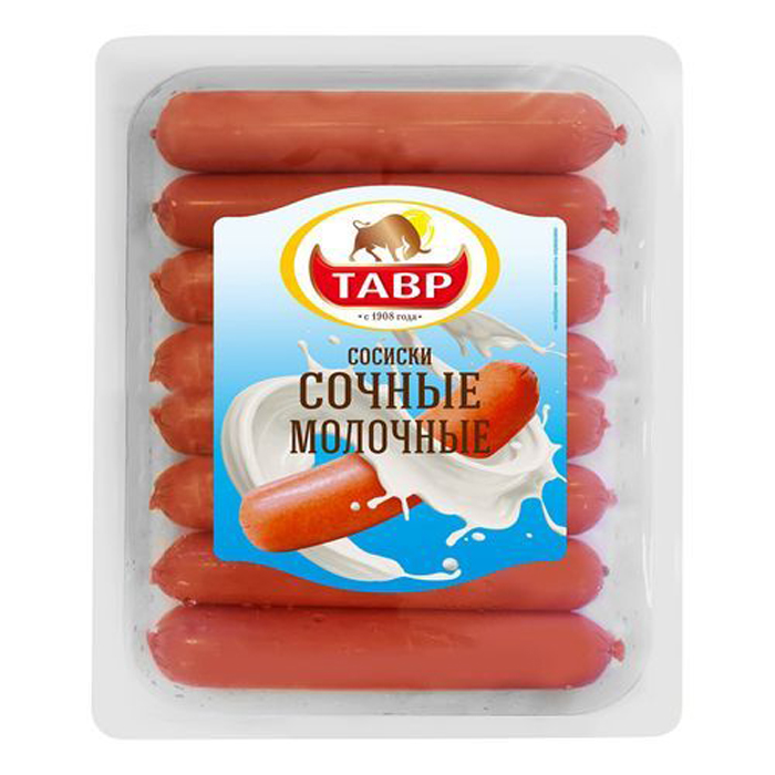 

Сосиски Тавр Сочные Молочные вареные 1,1 кг