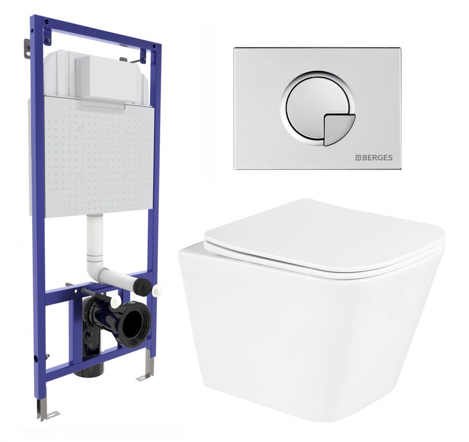 

Комплект: инсталляция Berges Wasserhaus + унитаз Due + кнопка хром матовая, 535006