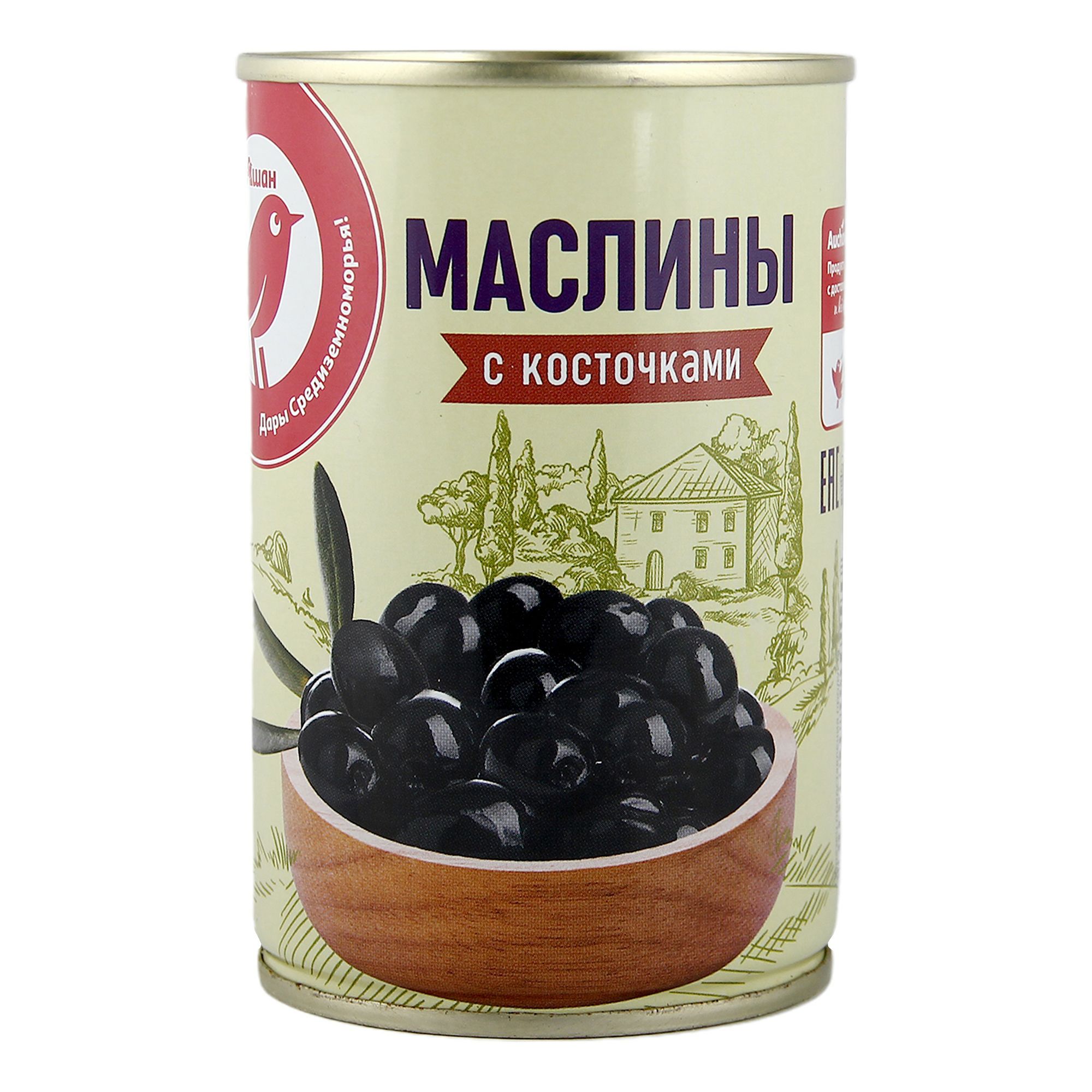 Маслины АШАН Красная птица с косточкой, 300 г