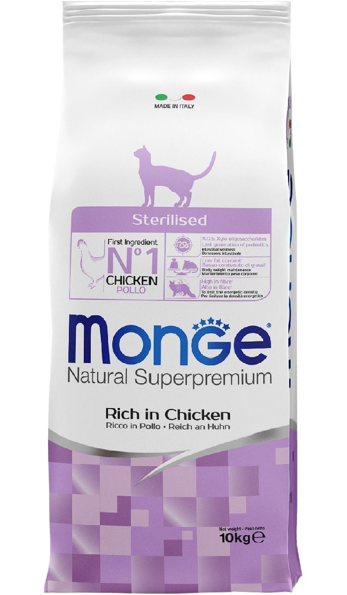 

Сухой корм для кошек Monge Sterilised курица 2 шт по 10 кг