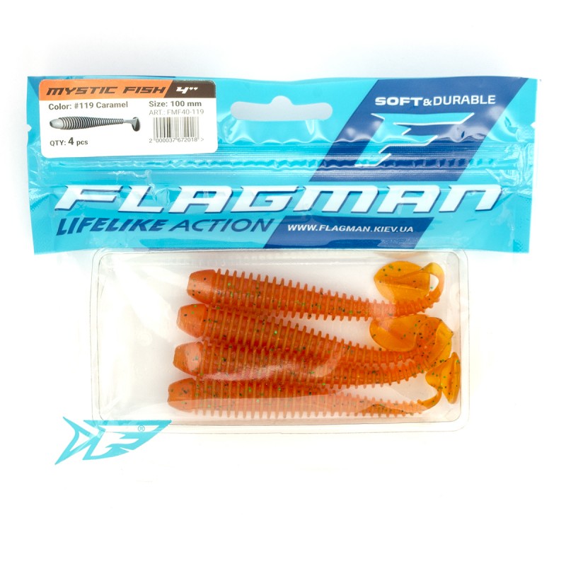 

Силиконовая приманка FLAGMAN Виброхвост Mystic Fish 4" #119 Caramel 10см 4шт, FMF40