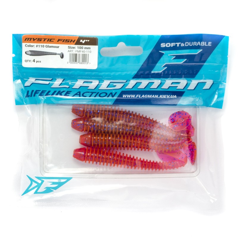 

Силиконовая приманка FLAGMAN Виброхвост Mystic Fish 4" #110 Glamour 10см 4шт, FMF40