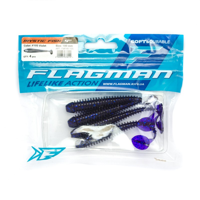 

Силиконовая приманка FLAGMAN Виброхвост Mystic Fish 4" #105 Violet 10см 4шт, FMF40