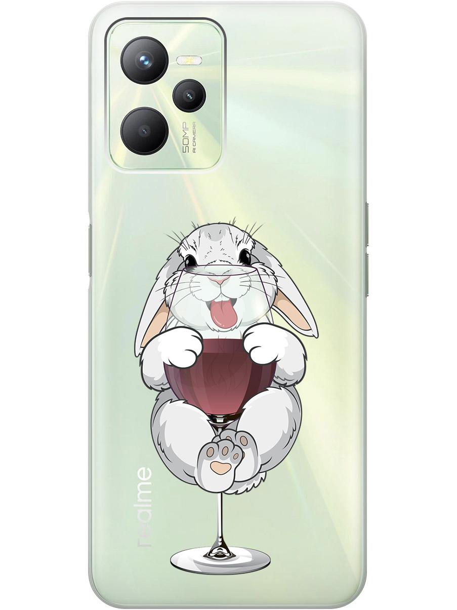 

Силиконовый чехол на Realme C35 с принтом "Кролик и бокал", Прозрачный;белый;бордовый, 741744675