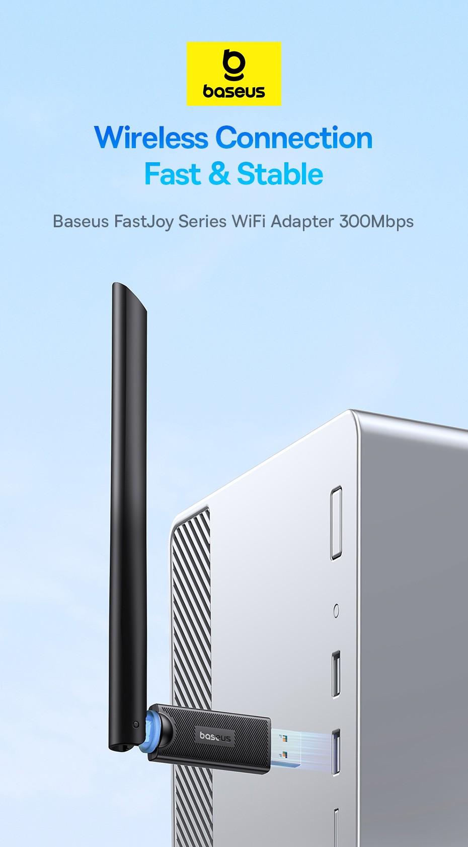 

Wi-Fi адаптер Baseus FastJoy Series 300MBPS HIGH SPEED BS-OH172 Black, Черный, BS-OH172