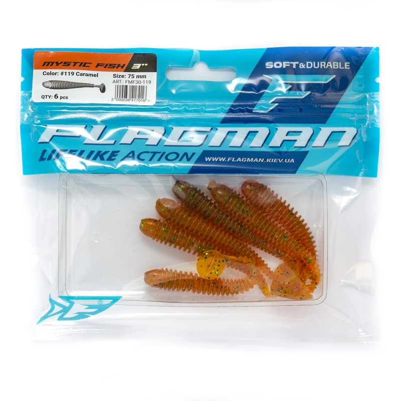 

Силиконовая приманка FLAGMAN Виброхвост Mystic Fish 3" #119 Caramel 7,5см 5шт, FMF30