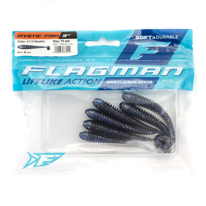 

Силиконовая приманка FLAGMAN Виброхвост Mystic Fish 3" #114 Electric 7,5см 6шт, FMF30