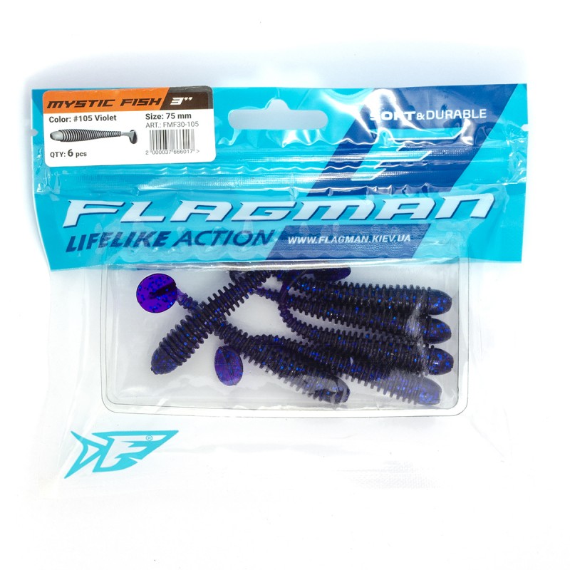 

Силиконовая приманка FLAGMAN Виброхвост Mystic Fish 3" #105 Violet 7,5см 6шт, FMF-30