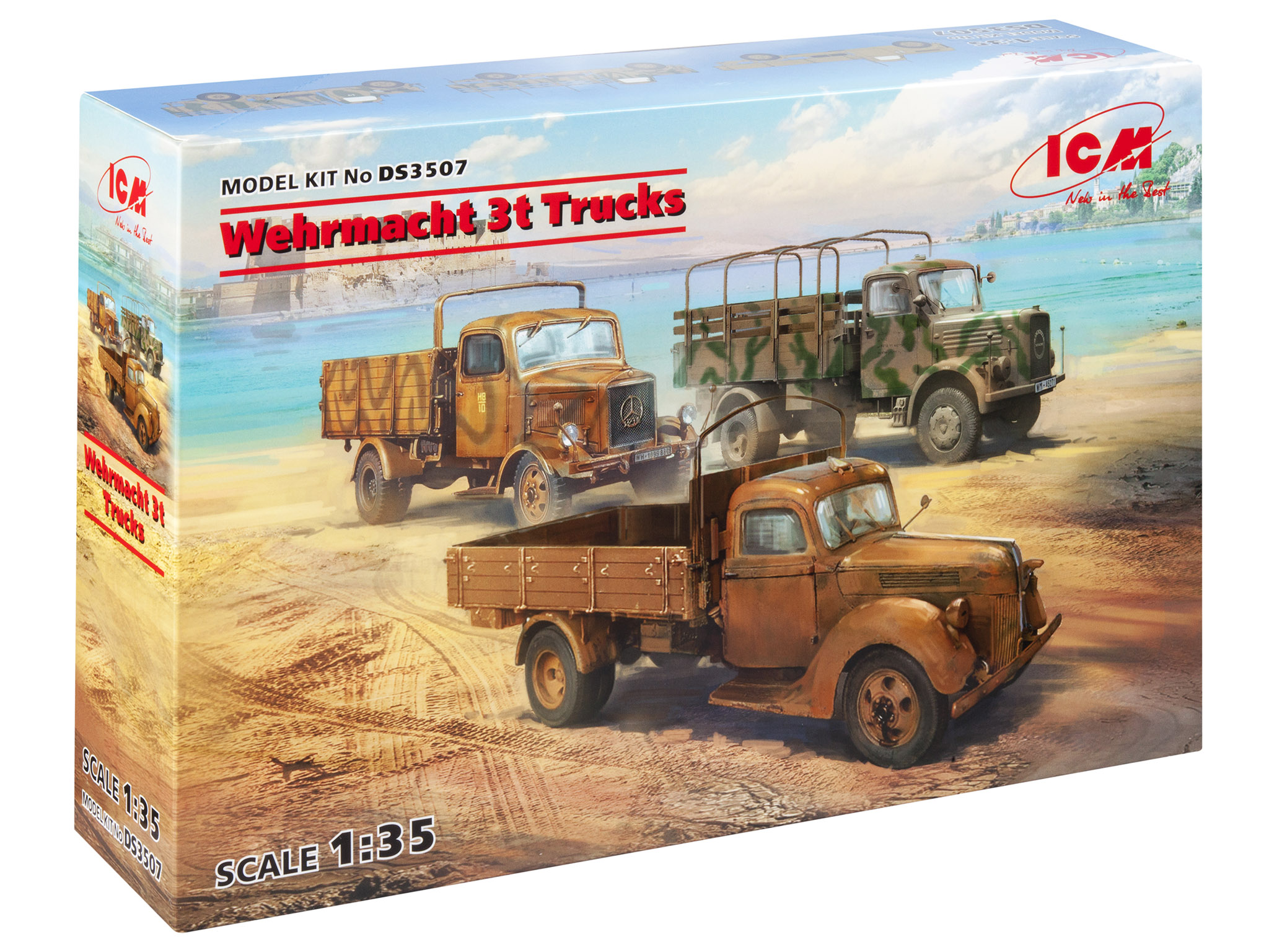 

Сборная модель ICM 1/35 3-т грузовые автомобили Вермахта V3000S KHD S3000 L3000S DS3507