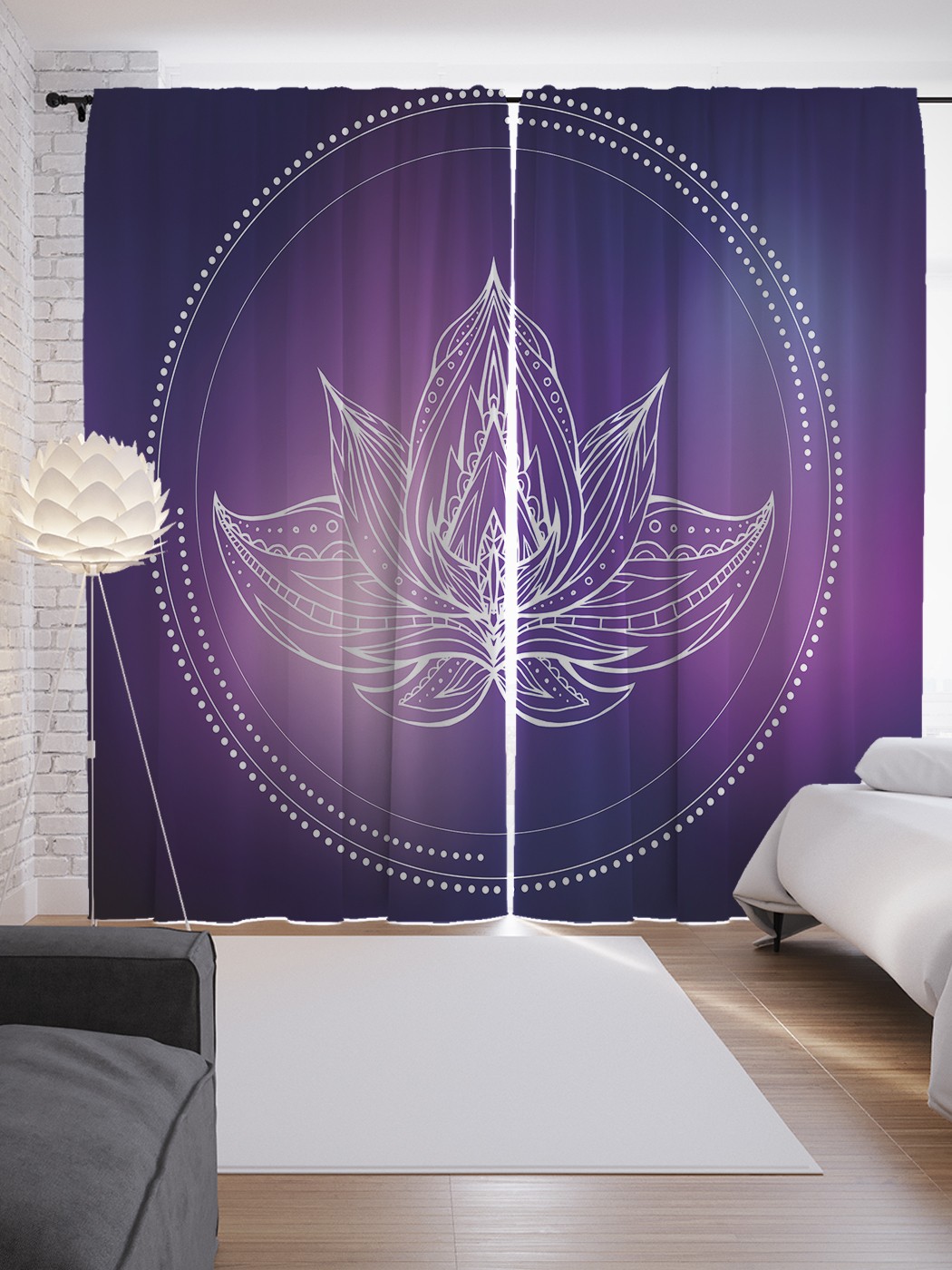 

Шторы JoyArty с фотопечатью "Медитация лотоса" из сатена, 290х265 см, Медитация лотоса