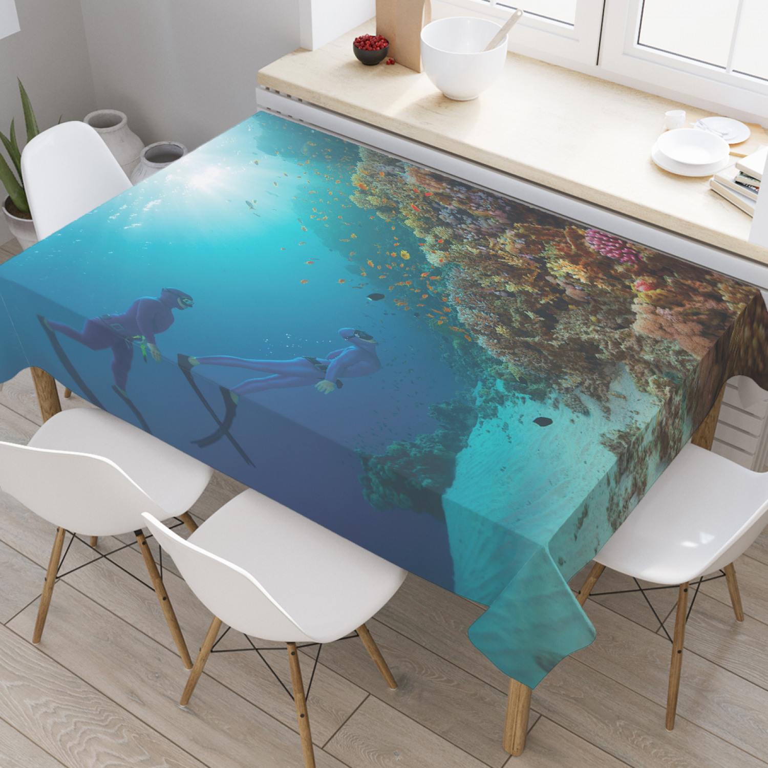

Скатерть прямоугольная JoyArty "Аквалангисты у кораллов" из оксфорда, 120x145 см, Голубой, Аквалангисты у кораллов