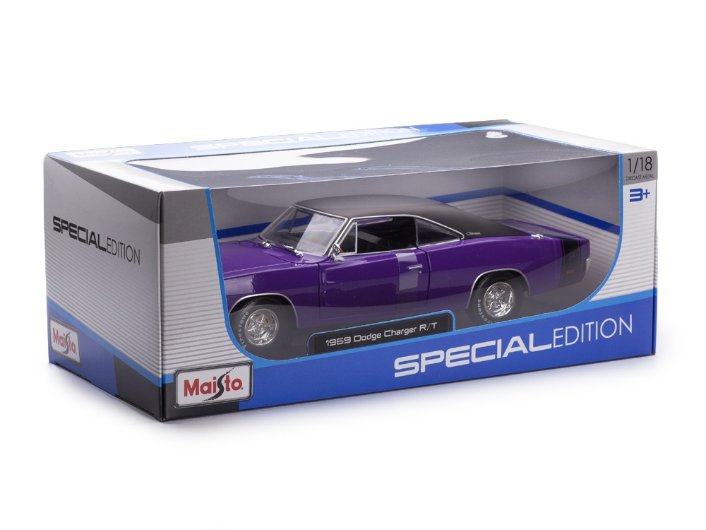 Машинка Maisto 1:18 1969 Dodge Charger R/T purple 31387 boys classic 1 24 scale 1968 chrysler dodge charger r t fitted diecasts