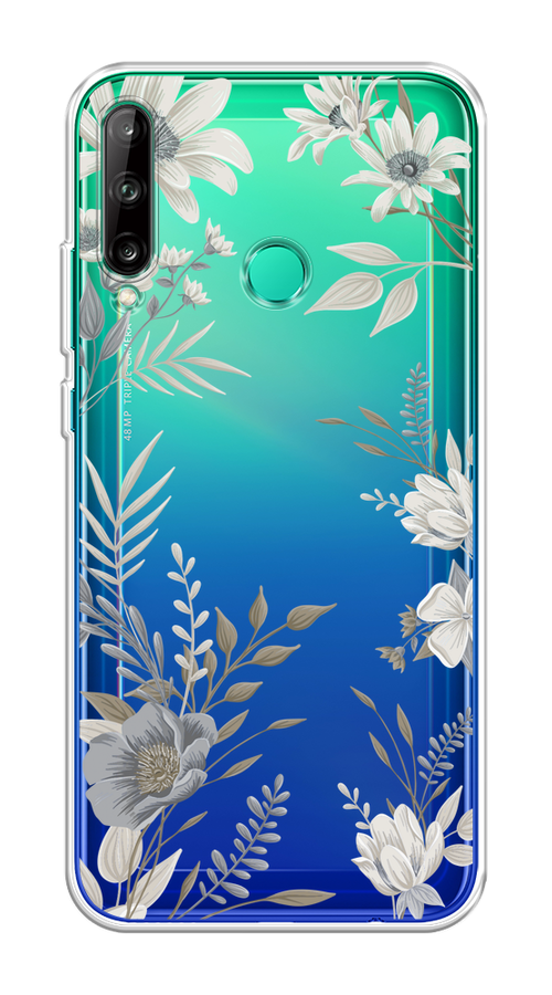 

Чехол на Honor 9C/Huawei P40 Lite E/Y7p "Цветы сепия", Серый;прозрачный;зеленый;белый, 6103350-1