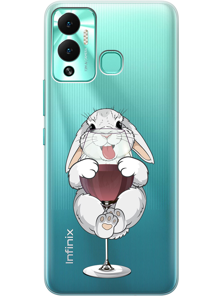 

Силиконовый чехол на Infinix Hot 12 Play NFC с принтом "Кролик и бокал", Прозрачный;белый;бордовый, 743694475