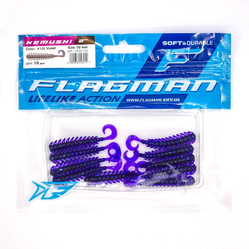 Силиконовая приманка FLAGMAN Kemushi 2'' #105 Violet 5см 10шт