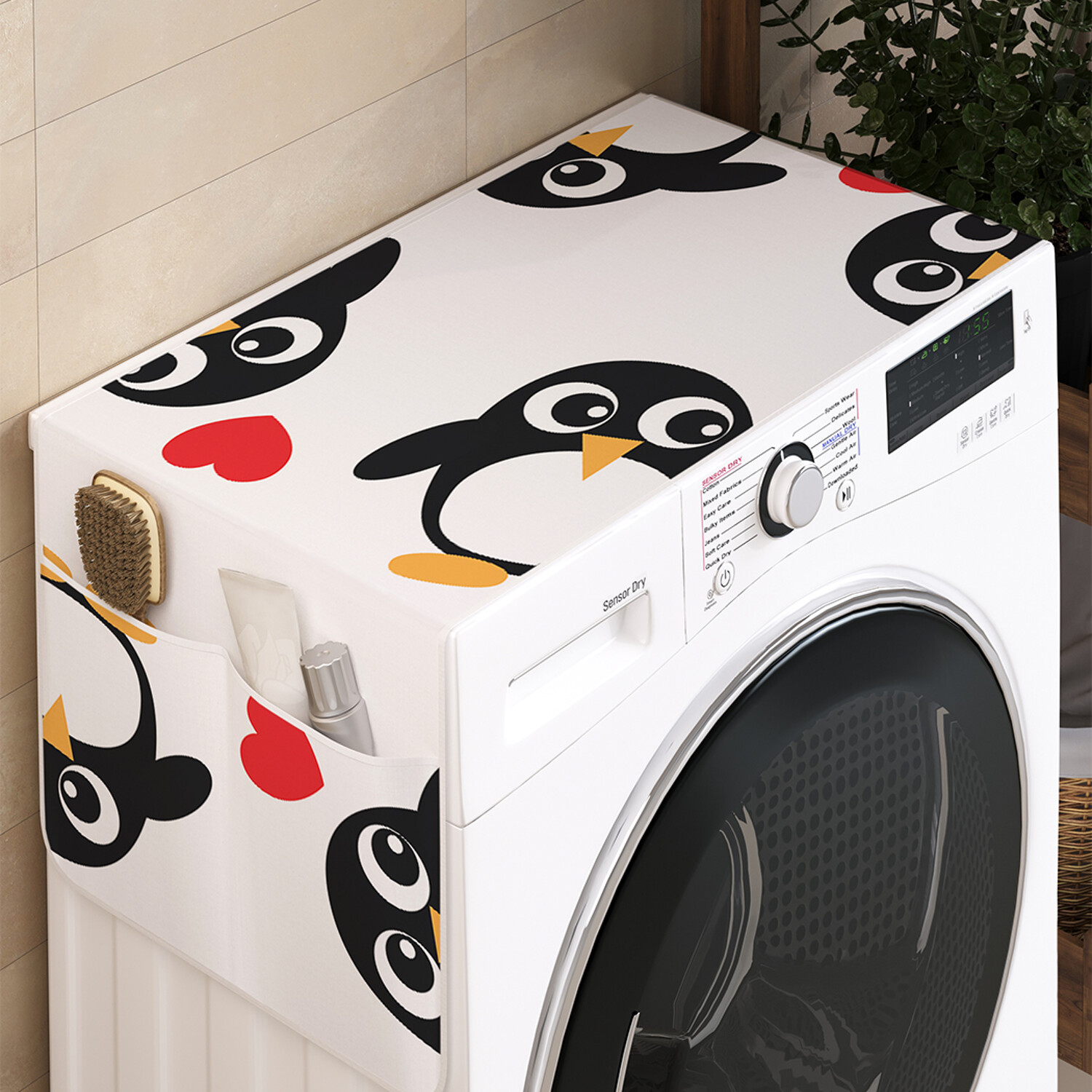 

Чехол накидка для стиральной машины Ambesonne с рисунком 35 на 120, Влюбленные пингвины